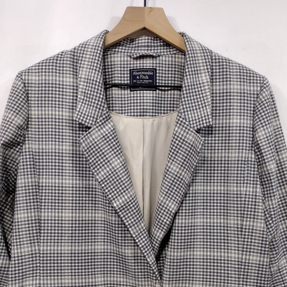 Abercrombie & Fitch Double Breasted Plaid Blazer Women's XL Black White Office - Picture 3 of 9